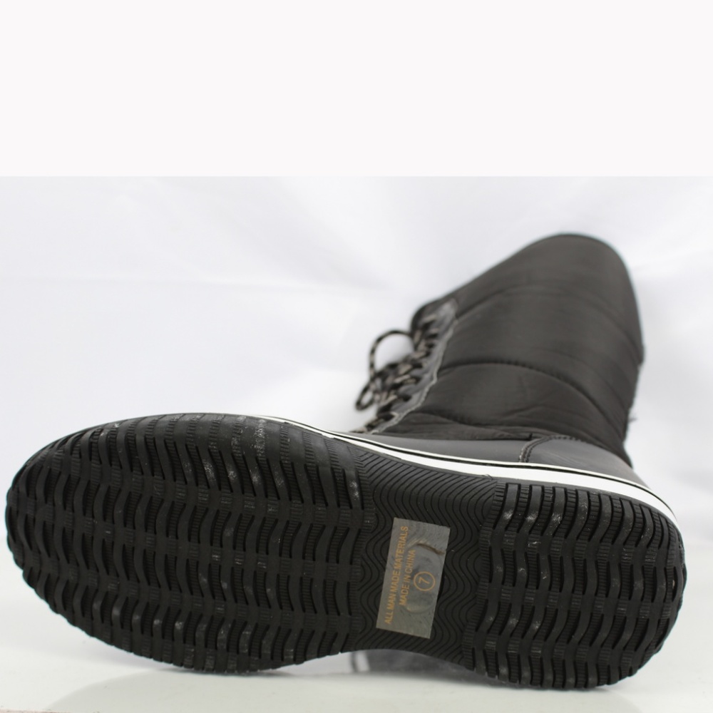 Black Nylon Lace Up Faux Fur Cuff Winter Snow Boot - Picture 5 of 8